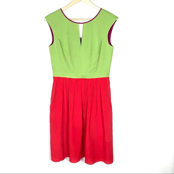 Ellen Tracy sleeveless green and red pleated knee length dress size 6 ? - Picture 1 of 5